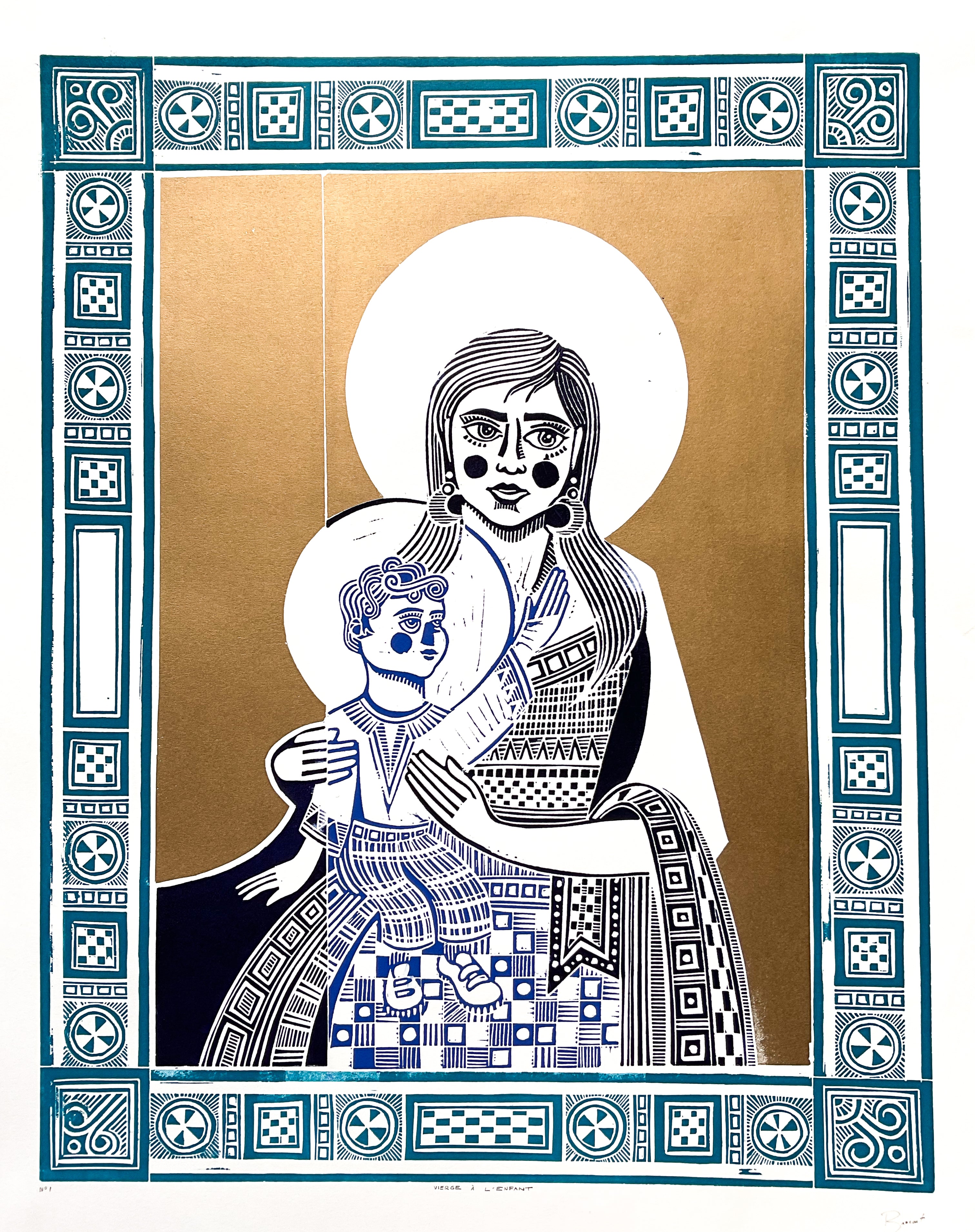 Vierge à L'enfant Bleu Or